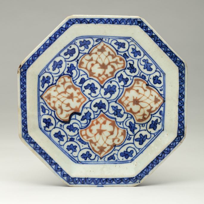 Safavid Blue and Red Pottery Dish | MasterArt